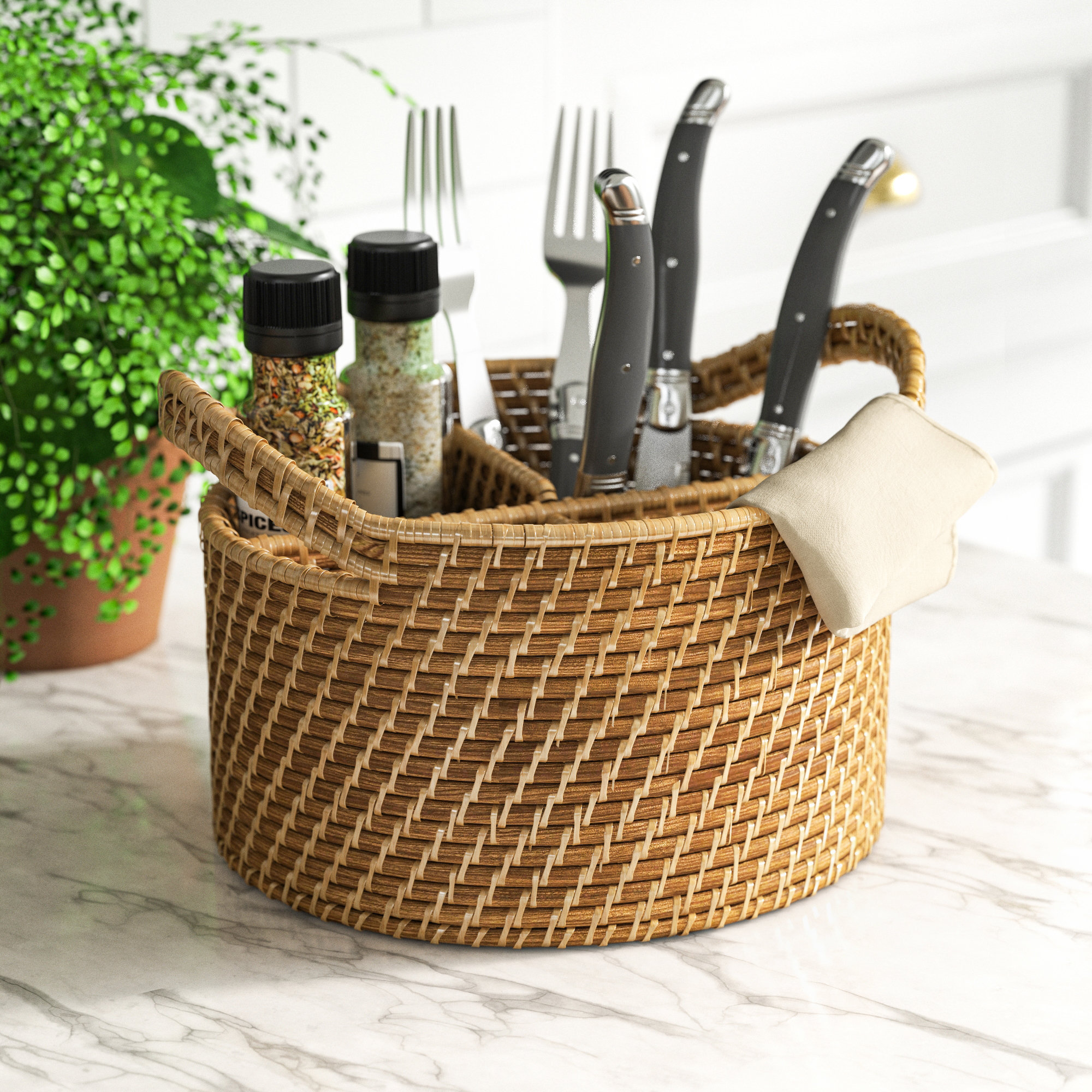 Three Posts Stretford Handwoven Oval Rattan Flatware Caddy Reviews Wayfair