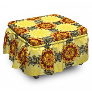 Mandala Vibrant 2 Piece Slipcover Set 2 Piece Box Cushion Ottoman Slipcover Set By East Urban Home