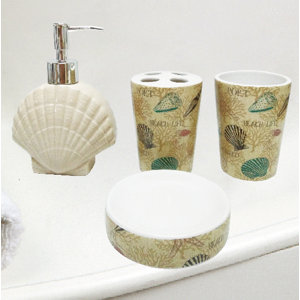 Almont Nautical Paradise Ceramic 4 Piece Bathroom Accessory Set