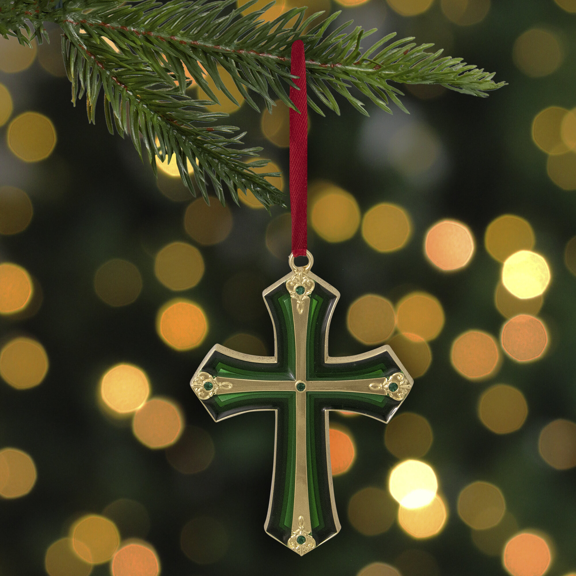 Brass 3D Cross Christmas Ornament 