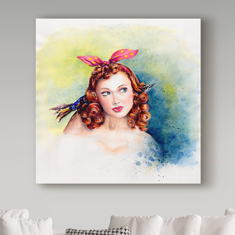 Ebern Designs Bird Brain Red Hair Acrylic Painting Print On