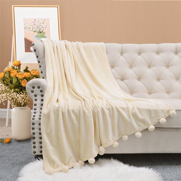 Moroccan handwoven Pom Pom Blanket/100% natural Cotton,79"Wx118"L/ 200Wx300L. 