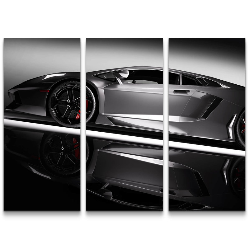 East Urban Home Grey Sports Car 3 Piece Print Set On Canvas Wayfair Co Uk