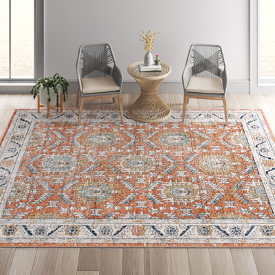 Weingartner Oriental Peach/Gray/Blue Area Rug