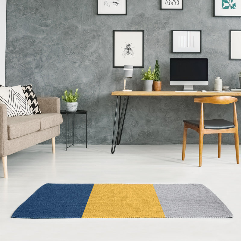 East Urban Home Striped Navy Blue Gold Cool Gray Area Rug Wayfair