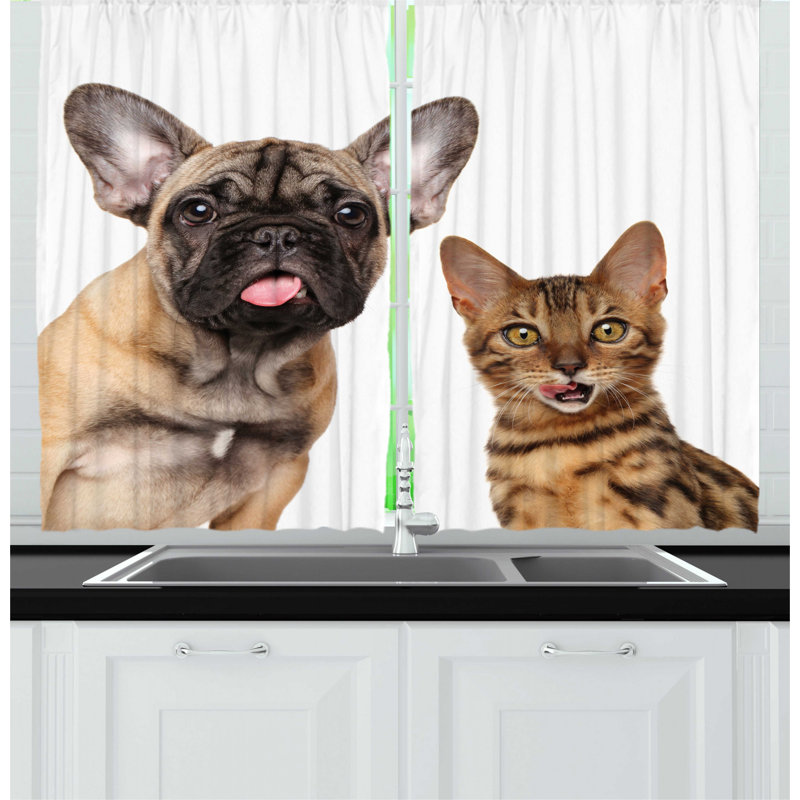 East Urban Home 2 Piece Bulldog Shocked Cat And Dog Staring At The