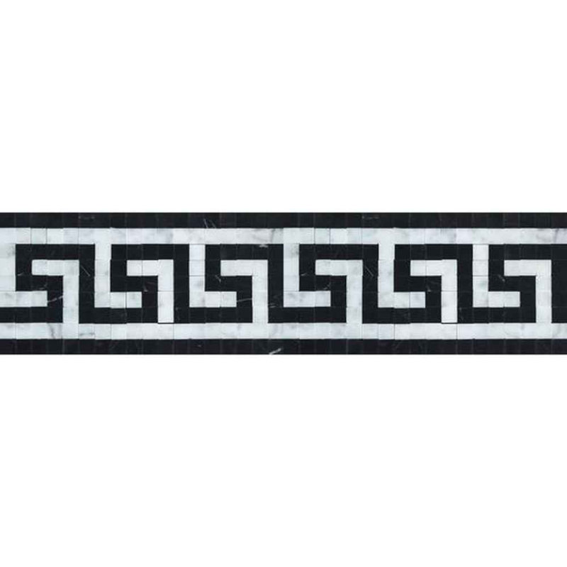 White Carrara 3 1/2" x 7" Greek Key Border Marble Look Wall Border