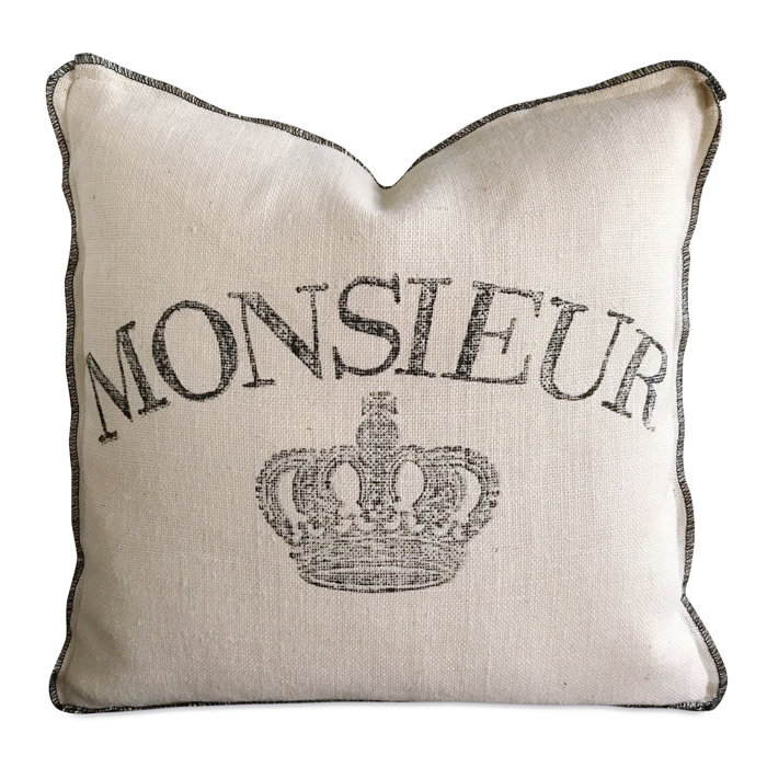 Tyrell French Country Burlap Monsieur Hand Blocked Decorative Pillow Cover Tyrell French Country Burlap Monsieur Hand Blocked Decorative Pillow Cover