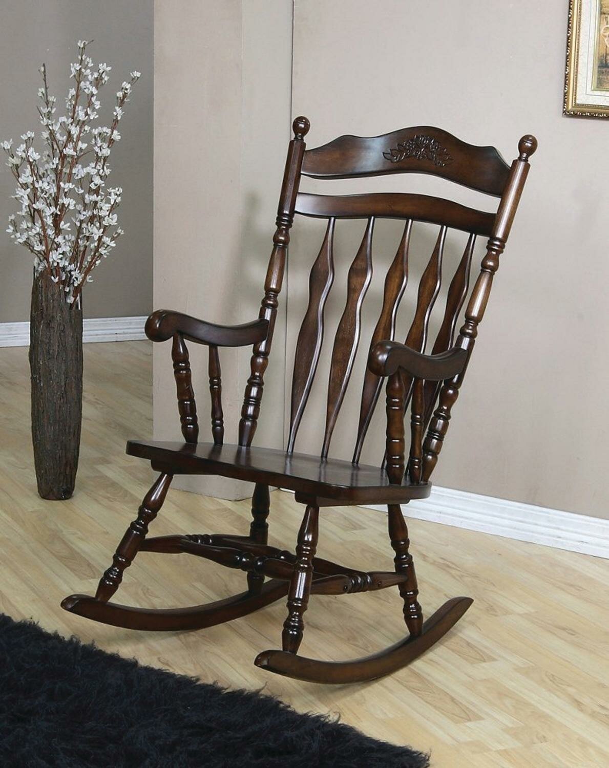 Charlton Home Frasure Traditional Windsor Style Wooden Rocking