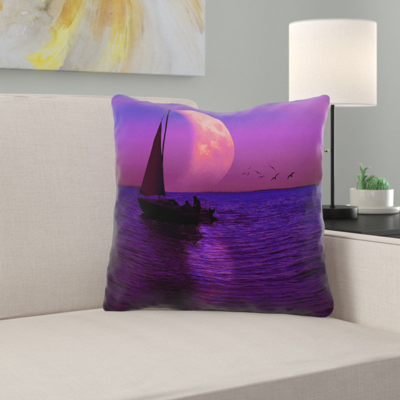 Latitude Run Jada Magenta Moon And Sailboat Indoor Outdoor Throw Pillow Wayfair