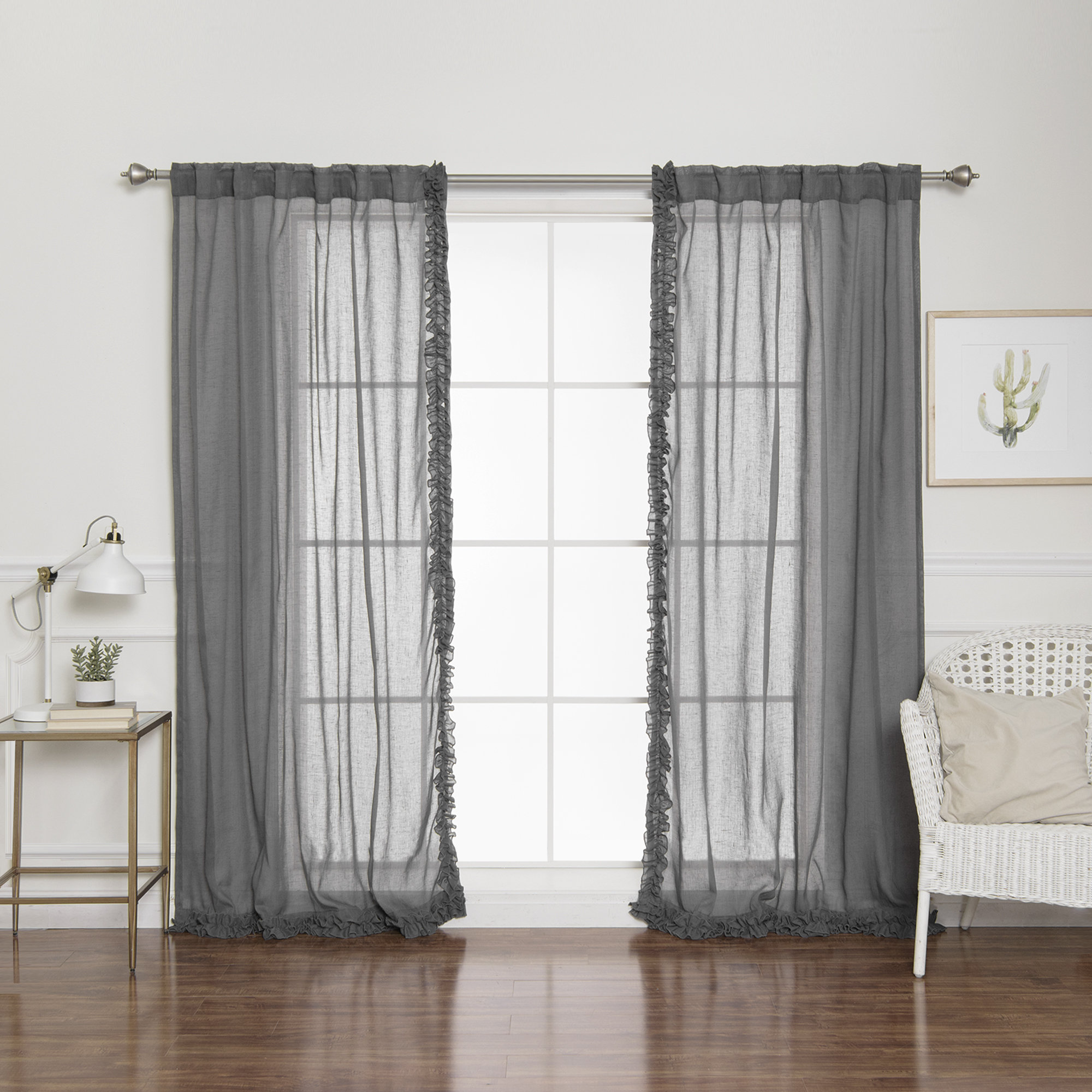Raphaelle Small Ruffle Solid Semi Sheer Rod Pocket Curtains Joss