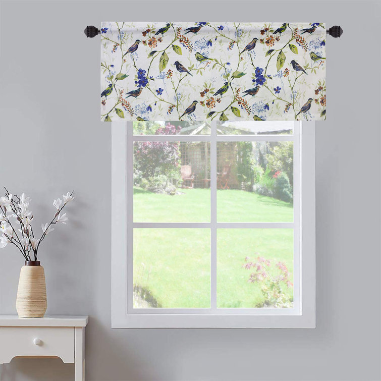 Floral Tailored 52'' Kitchen Curtain in Blue/White