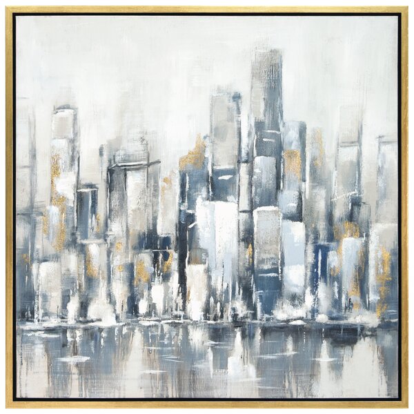 Winter Cityscape Metallic Hand Painted Wall Art By Martin Edwards Frame Painting