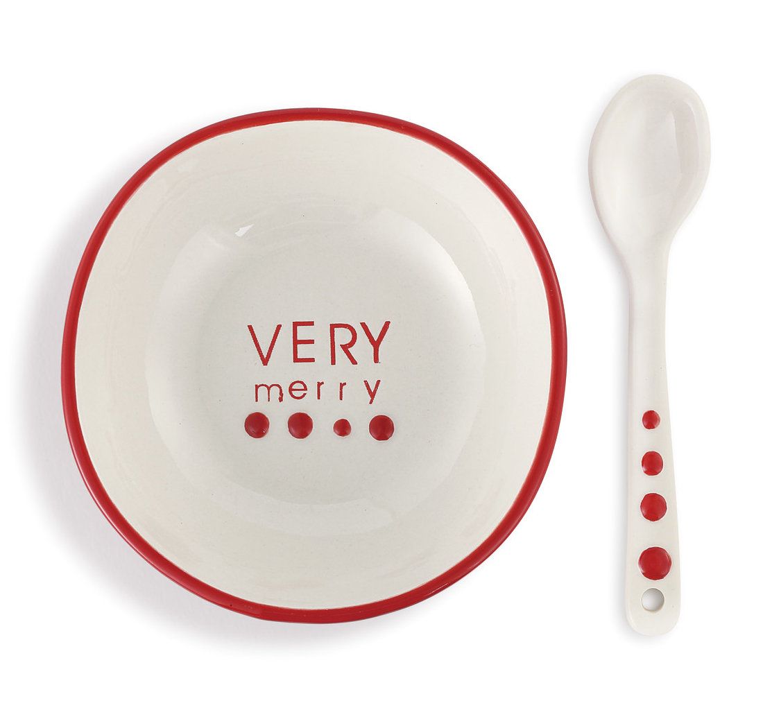 The Holiday Aisle Very Merry Dip Bowl And Spoon Set Wayfair