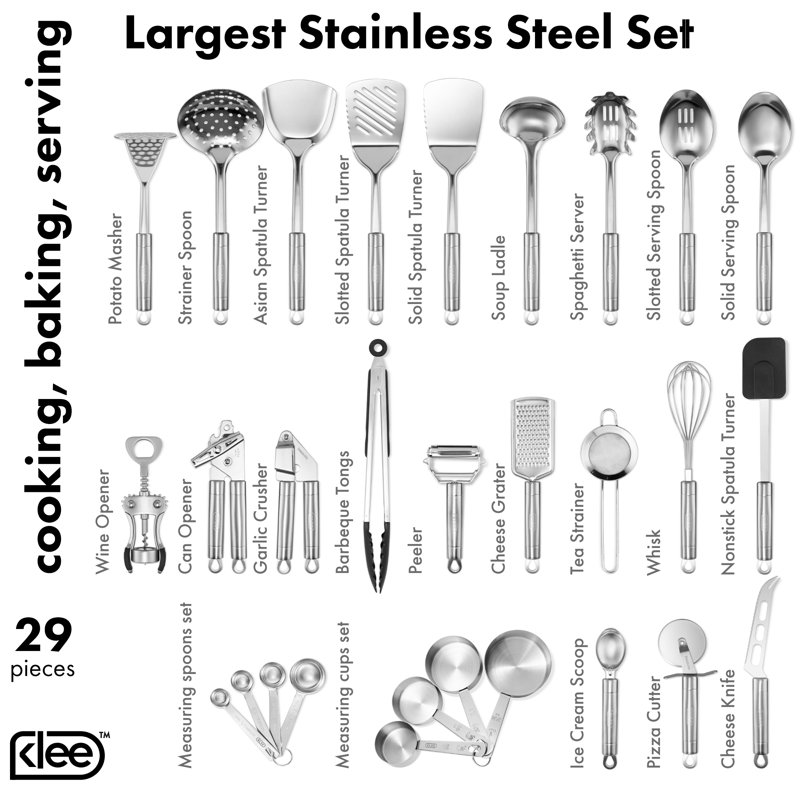 Klee 7 Piece Stainless Steel Kitchen Gadgets Set With Holder