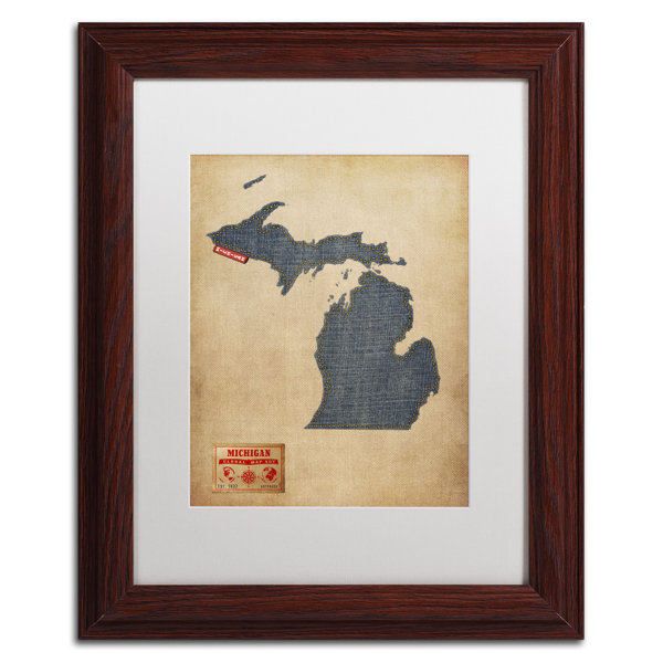 Trademark Art Michigan Map Denim Jeans Style By Michael Tompsett