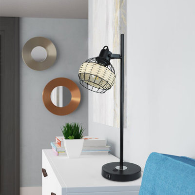 wagar 24.8'' black desk lamp with usb and outlet