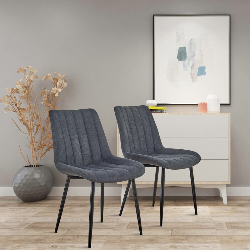 17 Stories Hamon Linen Upholstered Side Chair In Black Wayfair