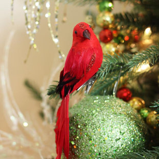 long tailed clip on bird christmas ornament accessory with glitter accent set of 2 - Red Bird Christmas Tree Decorations long tailed clip on bird christmas ornament accessory with glitter accent set of 2 - Red Bird Christmas Tree Decorations