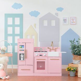 26" Portable Kitchen Appliance Oven Cooking Play Set Light & Sound Pink Toy Kids 
