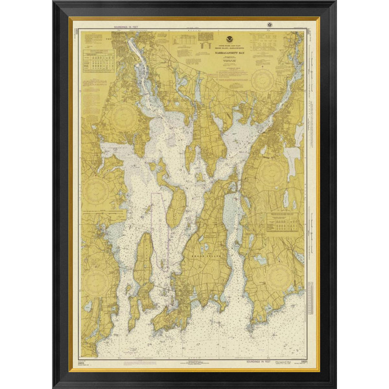 Global Gallery Nautical Chart Narragansett Bay Ca 1975 Sepia Tinted Framed Graphic Art On Canvas Wayfair