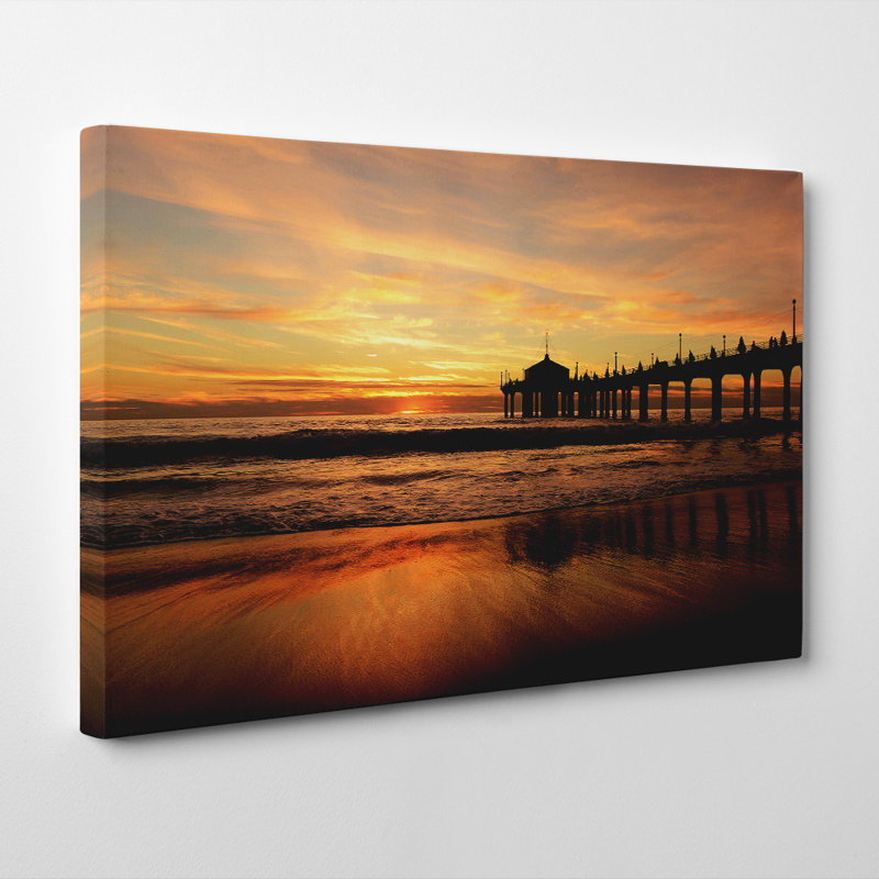 ORANGE SUNSET BIRDS SEASCAPE BOX MOUNTED CANVAS PRINT WALL ART PICTURE PHOTO