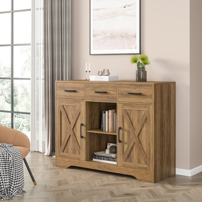West Hewish 41.7'' Sideboard with 3 Drawer and 2-Door Cabinets, Farmhouse Espresso Wooden Buffet Table