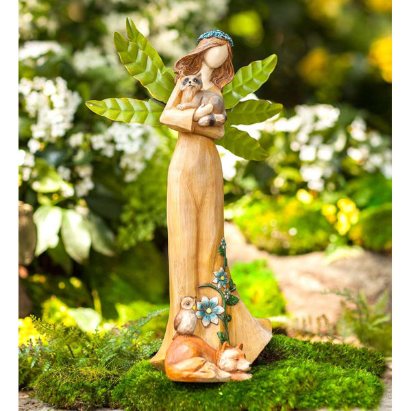 Outdoor SITTING ANGEL HALO SOLAR LIGHT STATUE Memorial Peace Garden Flower Rose