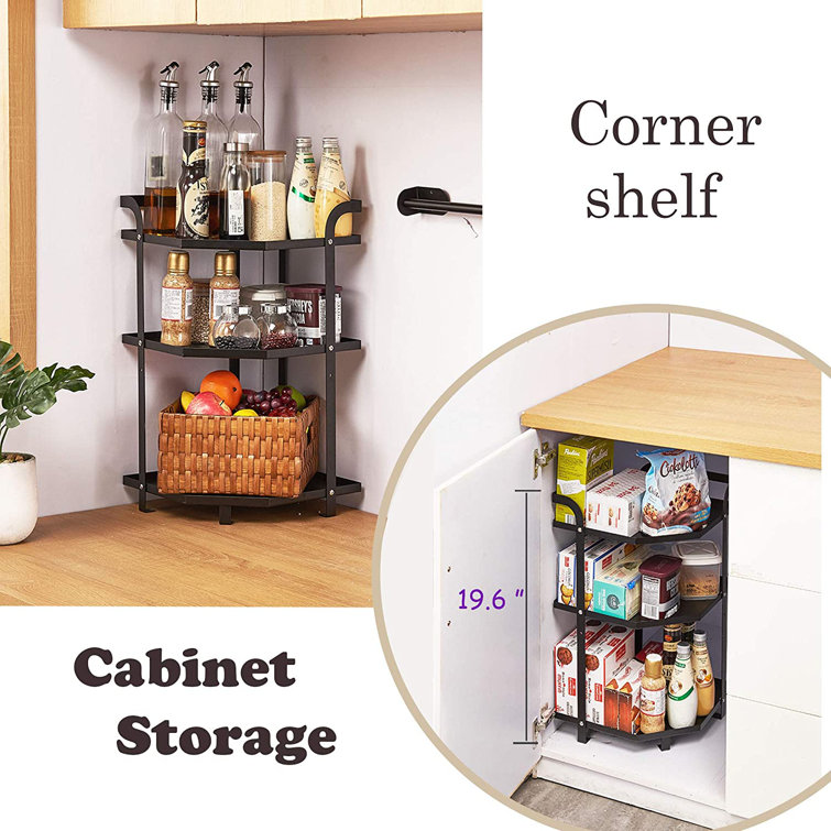 Rebrilliant Simple Rural 3 Tier Corner Shelf Stand Under Cabinet Kitchen Countertop Rack Spa Tower Bathroom Essentials Organizer Shower Caddy Living Room End Table Storage Heavy Duty Black Wayfair Table Storage Shelf Heavy Duty Black