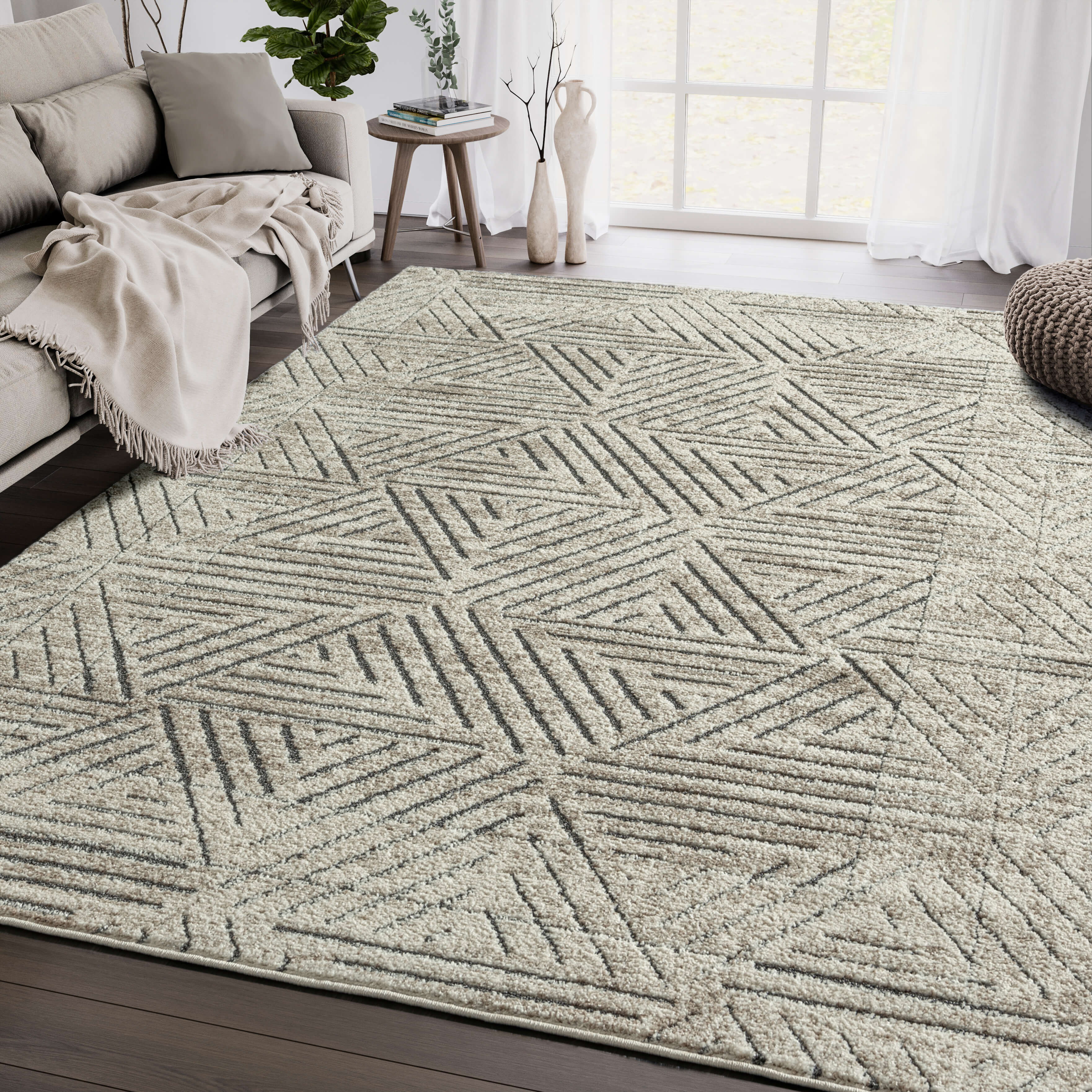 Wrought Studio Acacius Power Loom Performance Cream And Grey Rug | Wayfair