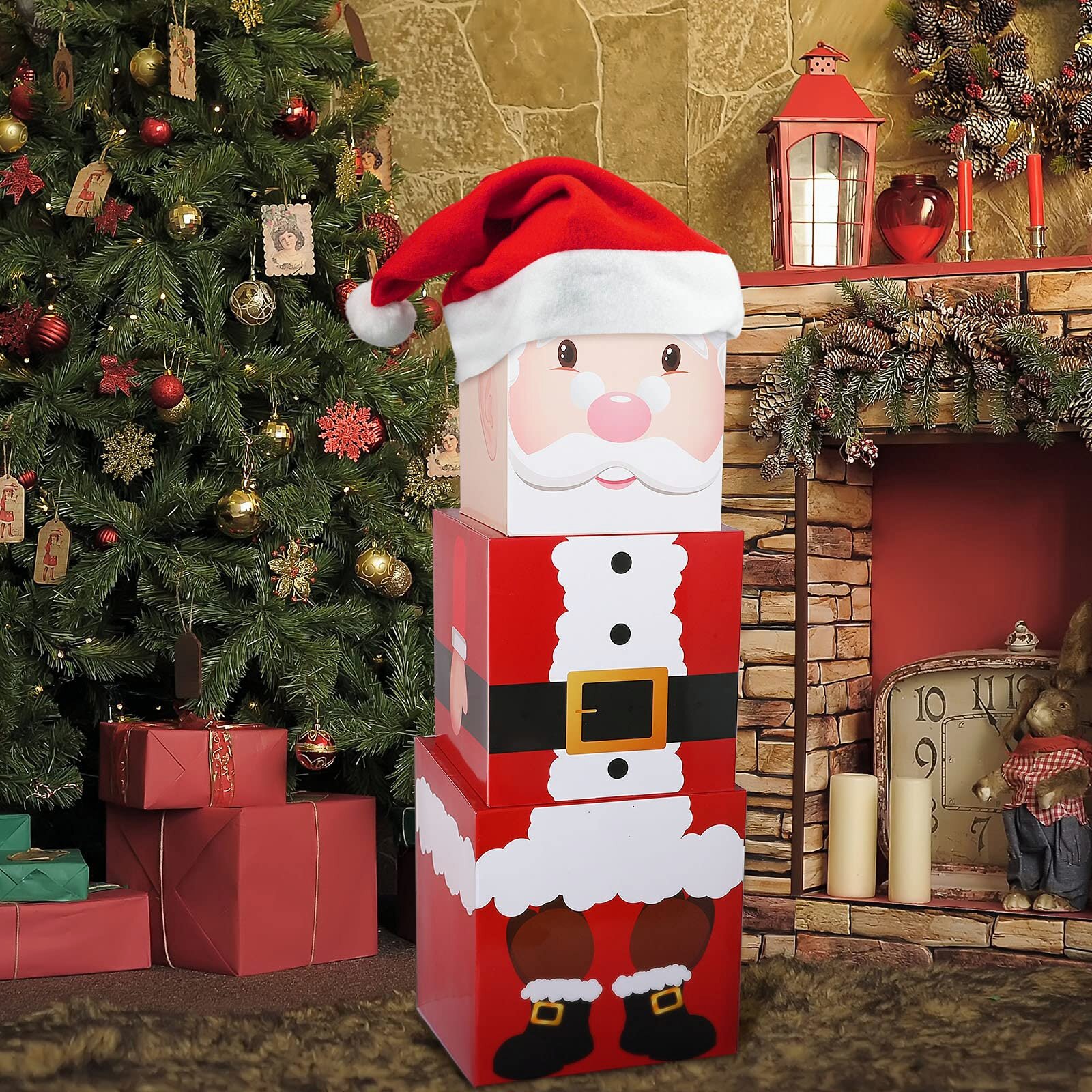 Merry Christmas Santa Stacked Boxes Ornament 