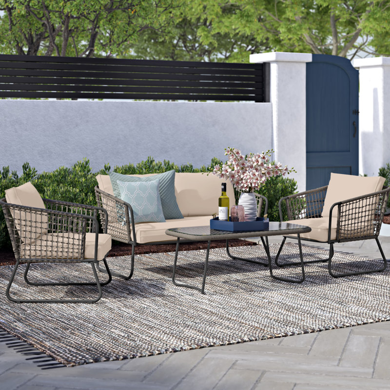 Jaclyn 4 Piece Rattan Sofa Seating Group With Cushions Reviews