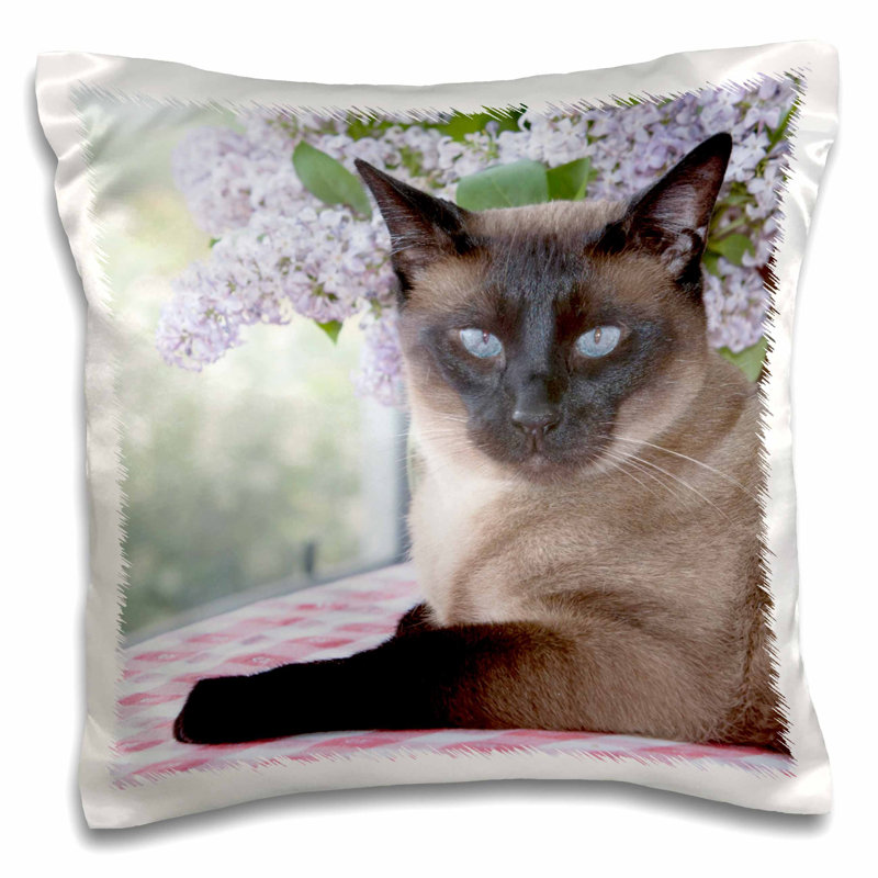 East Urban Home Siamese Cat On Tablecloth With Lilacs Piperanne