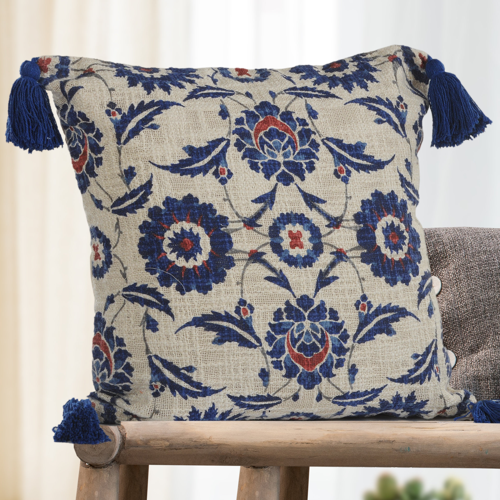 Charlton Home Beaverton Suzani Floral 100 Cotton Throw Pillow Reviews Wayfair
