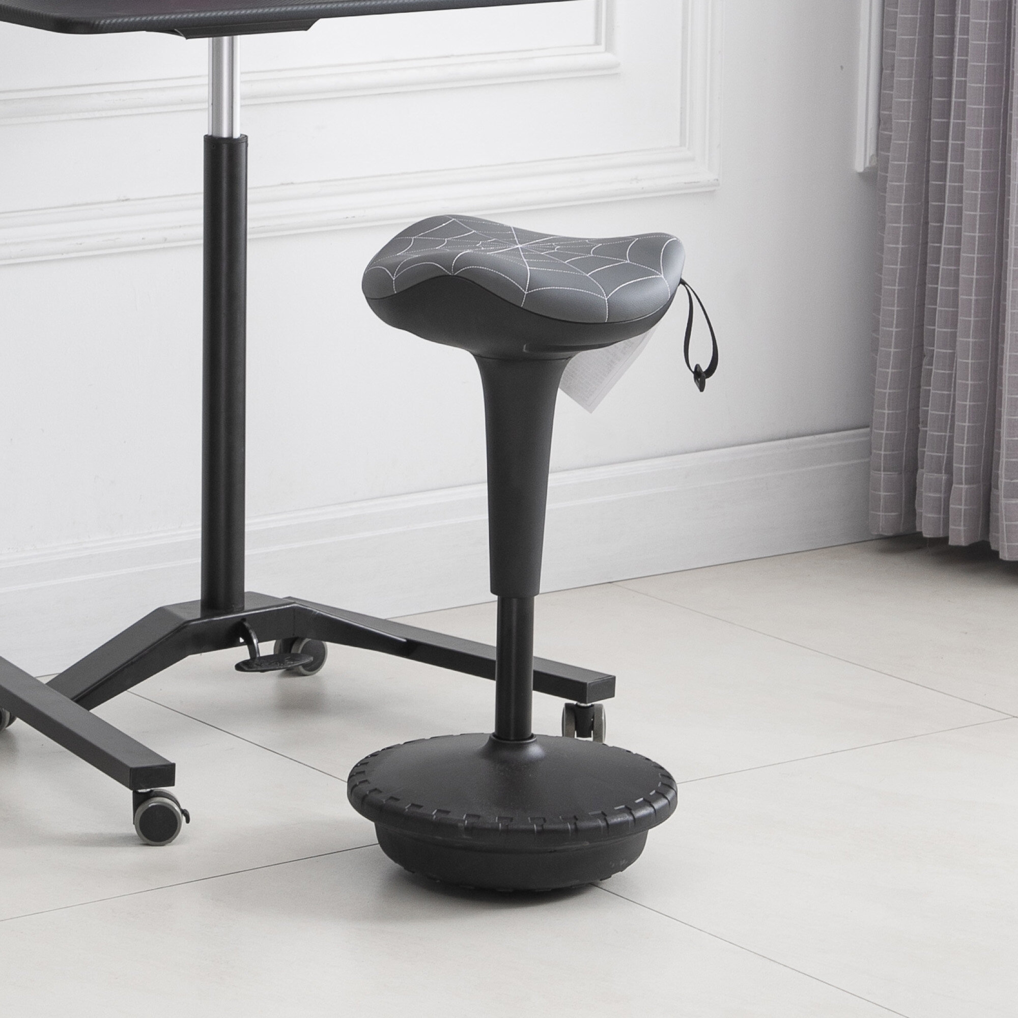 lift wobble stool standing desk chair 360° swivel tilting with adjustable  height and saddle seat cobweb pattern grey