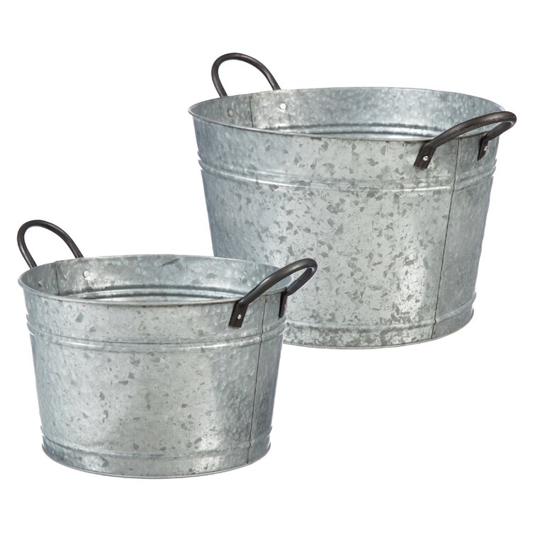 Gracie Oaks Galvanized Metal 2 Piece Bucket Set & Reviews | Wayfair