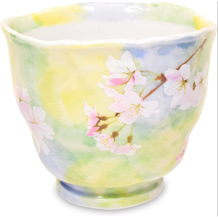 YUNOMI Japanese tea cup Mino yaki ware Sakura Cherryblossom Green made in japan 