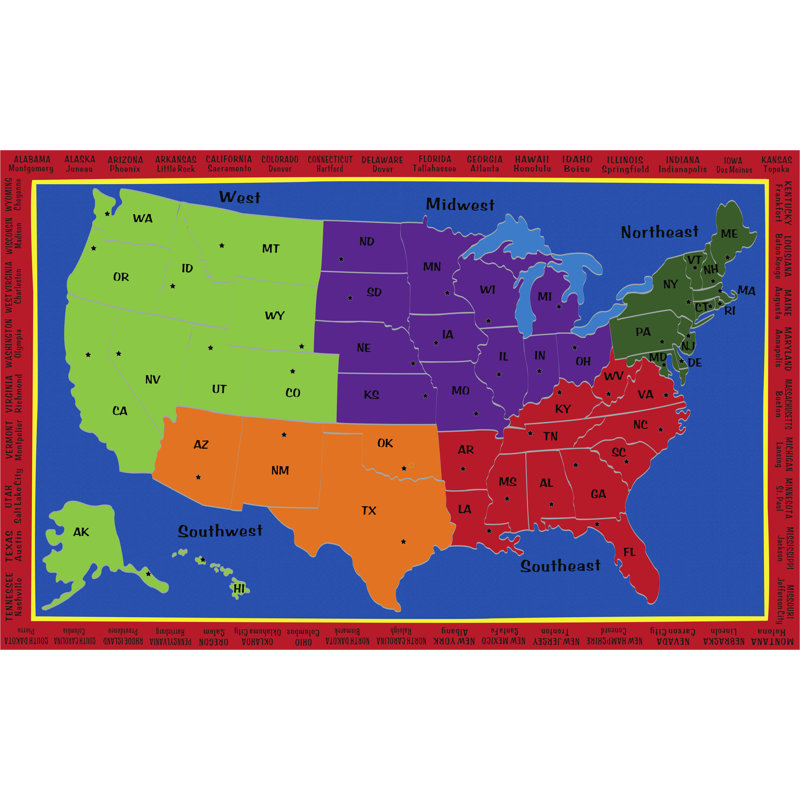 Kid Carpet The United States Of America Blue Green Orange Area Rug