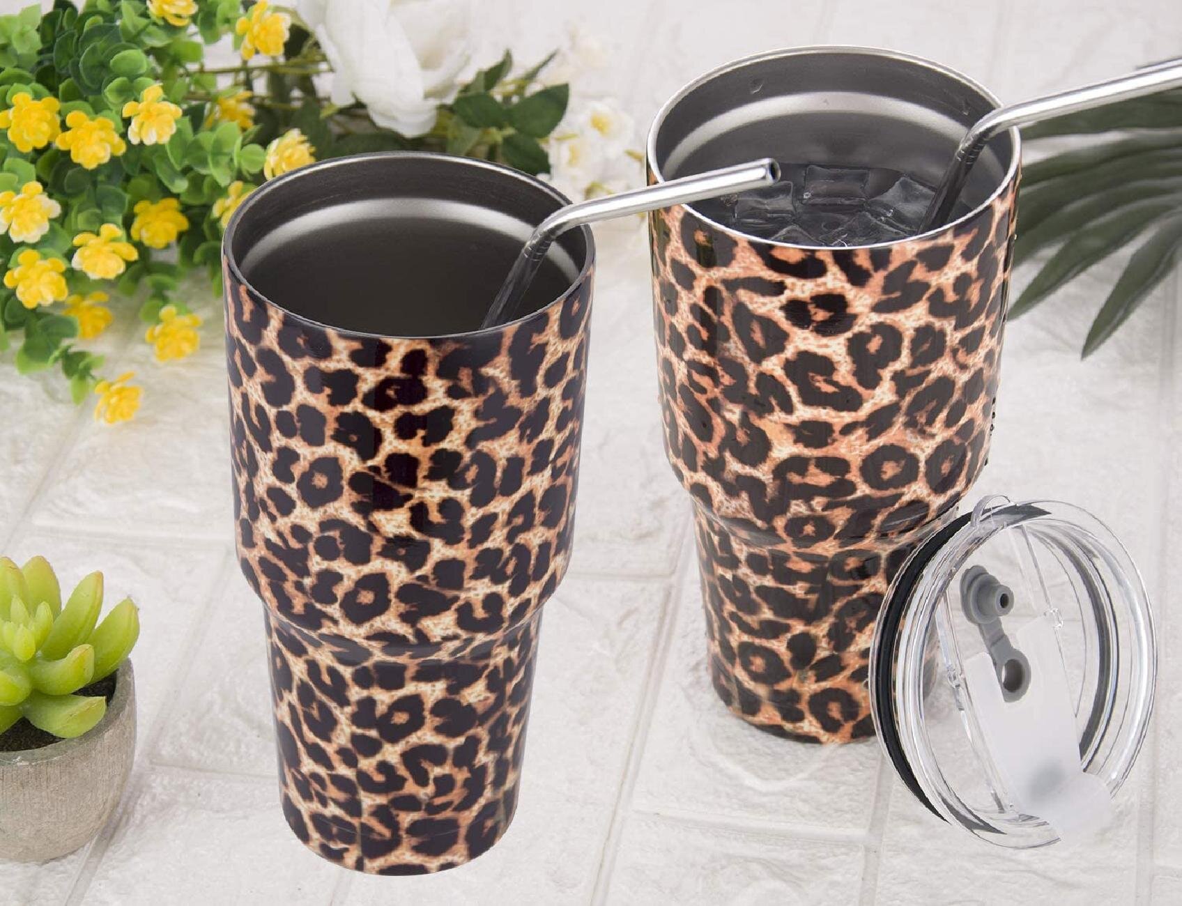 30oz Leopard Tumbler Double Wall Stainless Steel Vacuum Insulated Travel Mug 