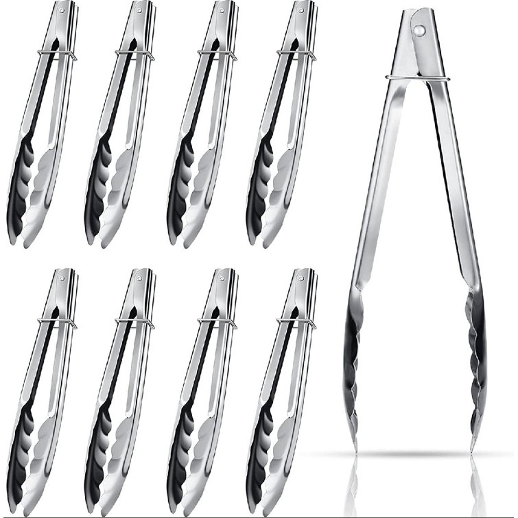 9 Pieces Stainless Steel Kitchen Tongs Set Cooking Tongs With Sliding Rings 7 Inch Metal Kitchen Tongs Small Clam Shell Cooking Tongs Non-Slip Food ...
