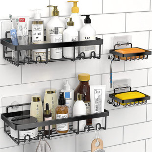 Bathroom Corner Drain Shelves Storage Rack Holder Strong Wall Suction Shelf New 