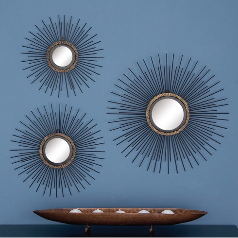 Cole Grey 3 Piece Metal Mirror Wall Décor Set Wayfair 3 Piece Metal Mirror Wall Décor Set