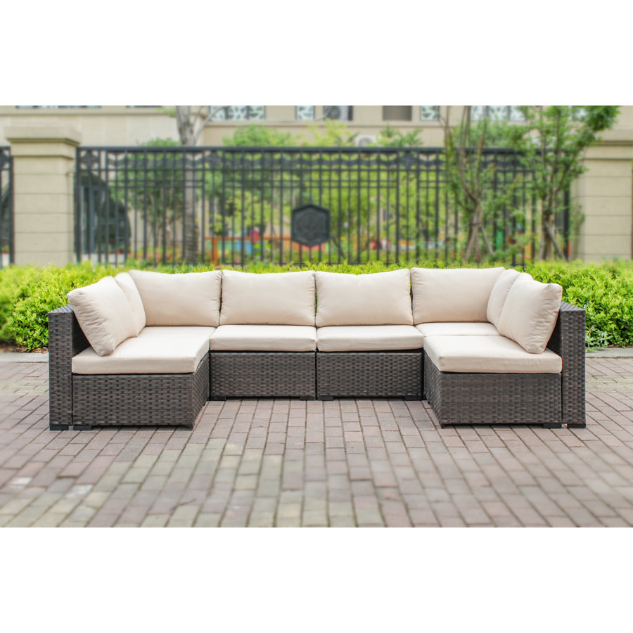 Holliston 6 Piece Rattan Sectional Seating Group Set with Cushions