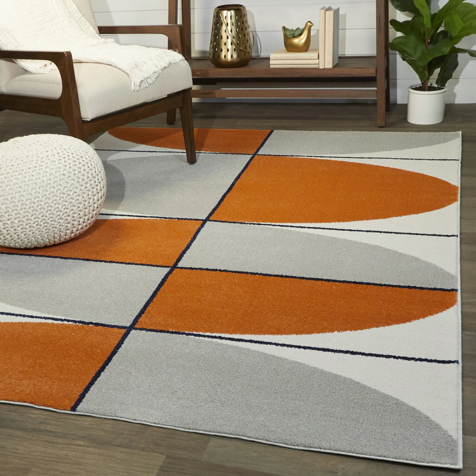 Corrigan Studio® Cristino Orange/Gray/White Modern Geometric Area Rug ...