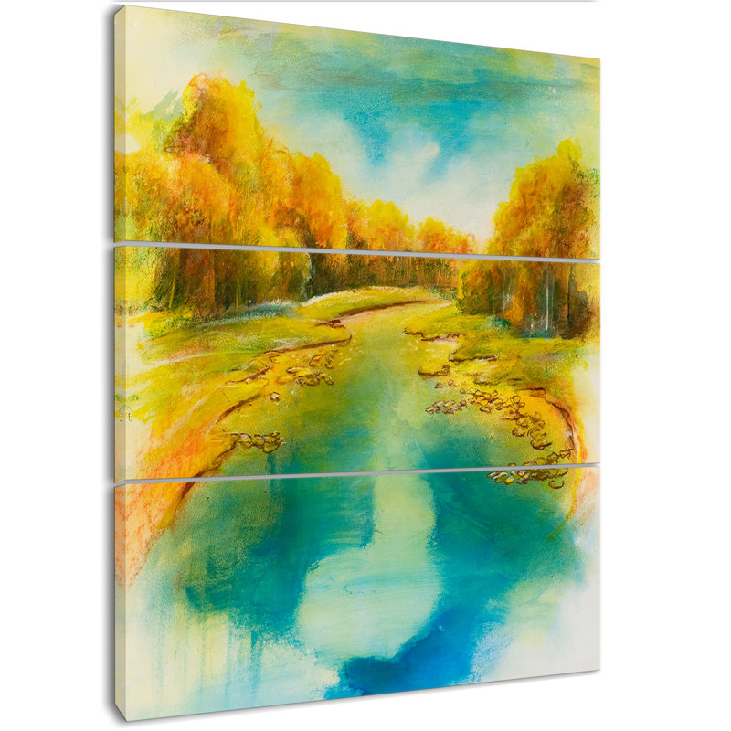 East Urban Home Forest River In Sunset View Oil Painting Print
