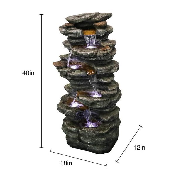 Outdoor Water Fountain With LED Lights Lawn and Garden Décor By Pure Garden Lighted 3 Tier Lion Head Rock Fountain With Soothing Sound for Patio 