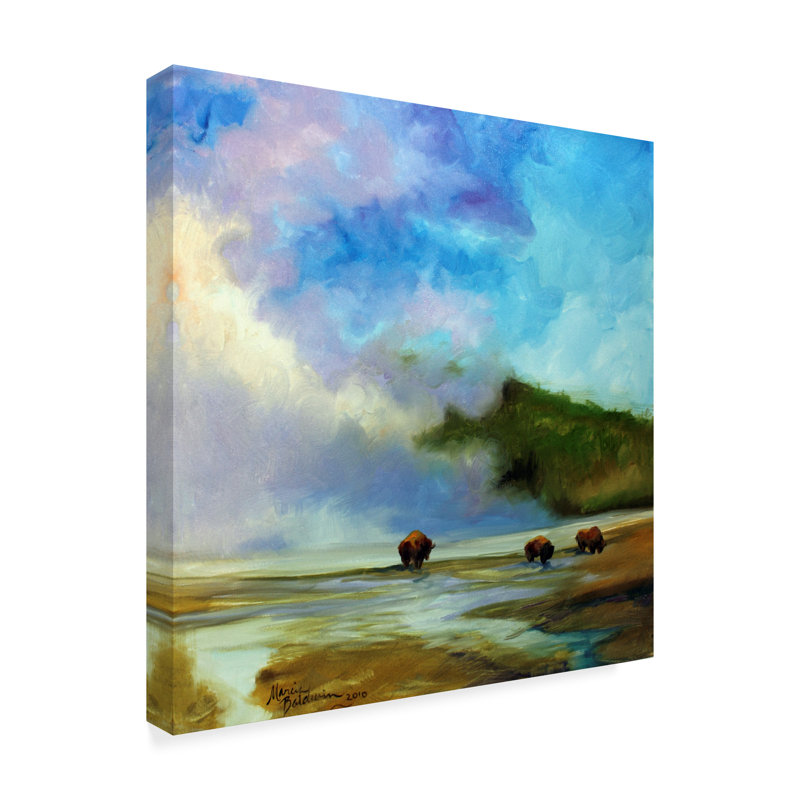 Trademark Art Yellowstone Buffalo Landscape Acrylic Painting