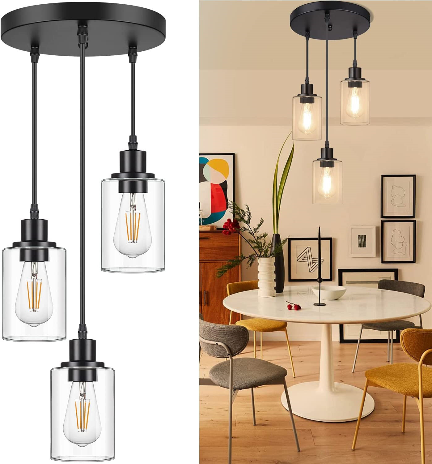 4.7 LED 2 Pack 1 Light Indoor Mini Hanging Pendant,Brushed Nickel Finish with Clear Glass Chandelier Shade for Bar Dining Room,Bedroom 
