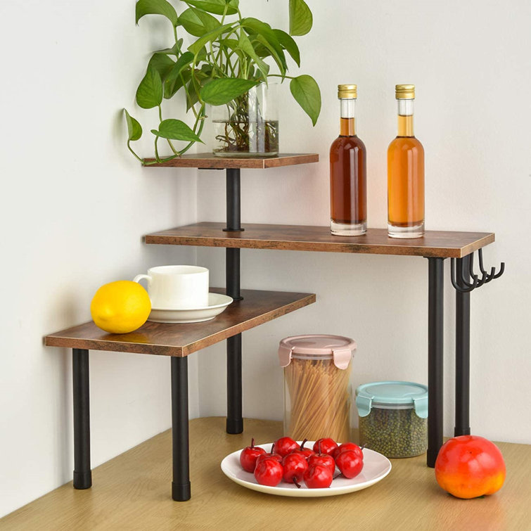 Kitchen Countertop Organizer, Corner Shelf For Space Saving, Bathroom  Counter Storage Shelf, Spice Rack With Hooks, Industrial Style, Stable  Metal ...