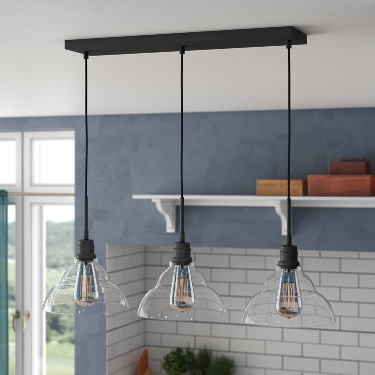 Wrought Studio Shunk 3 Light Kitchen Island Linear Pendant With Glass Accents Reviews Wayfair